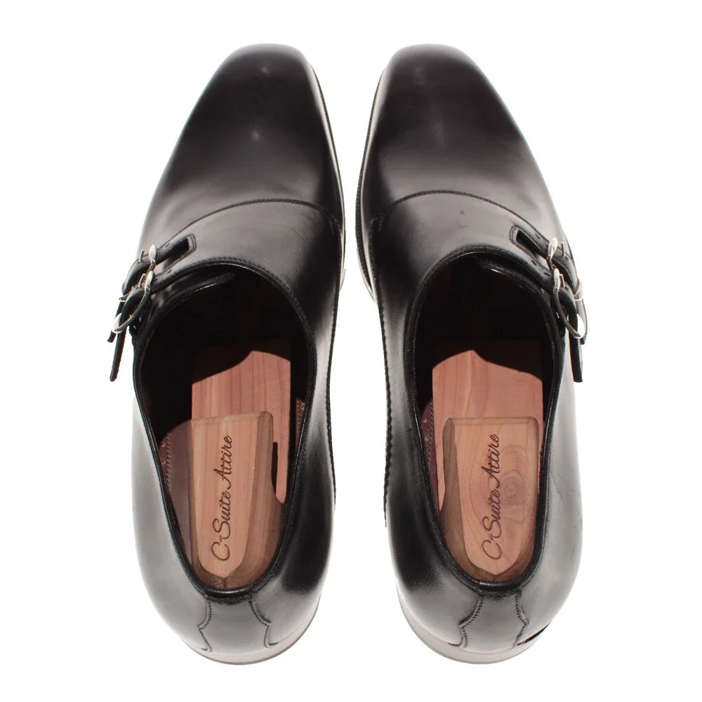 Di Bianco NWD Double Monk Strap Dress Shoes Size 9 US in Black Leather